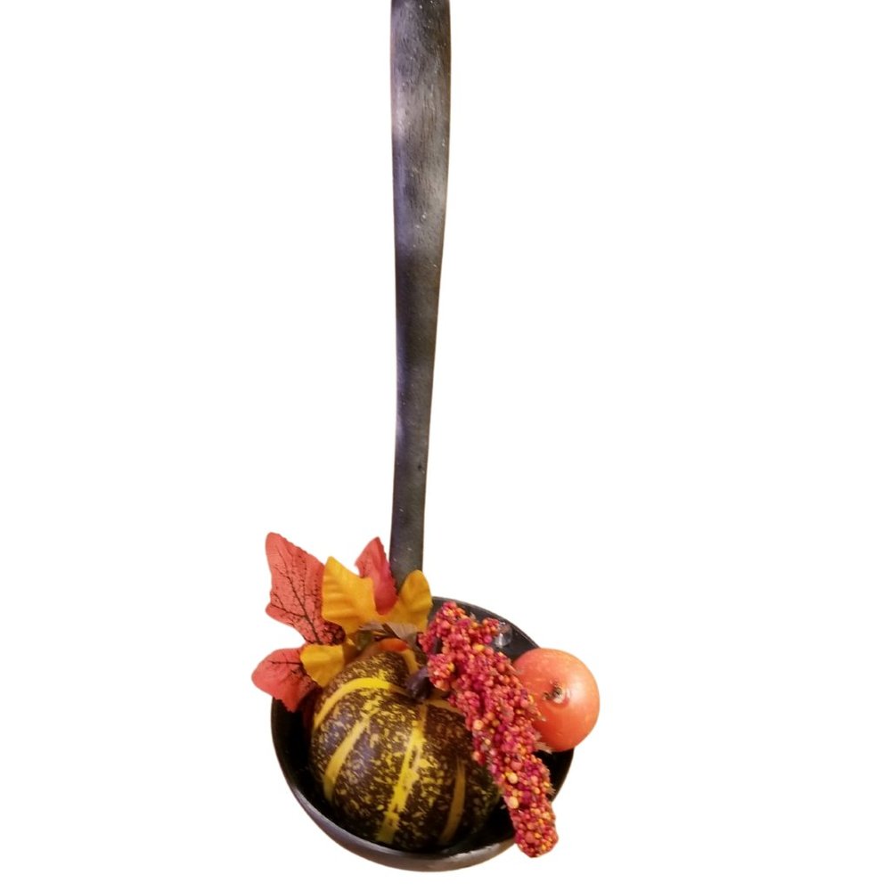 Autumn Harvest Soup Ladle with Decorative Gourds Ready to Hang Window Door NEW